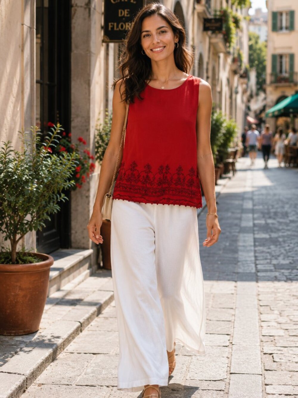 Vintage Spanner Linen Blend Sleeveless Blouse - Red